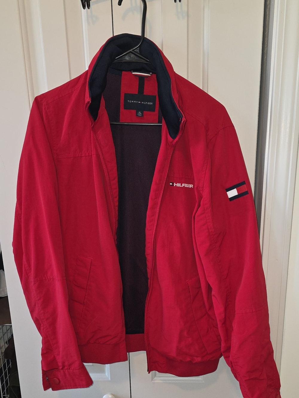 Tommy Hilfiger Men’s Red Bomber Jacket with Navy Lining